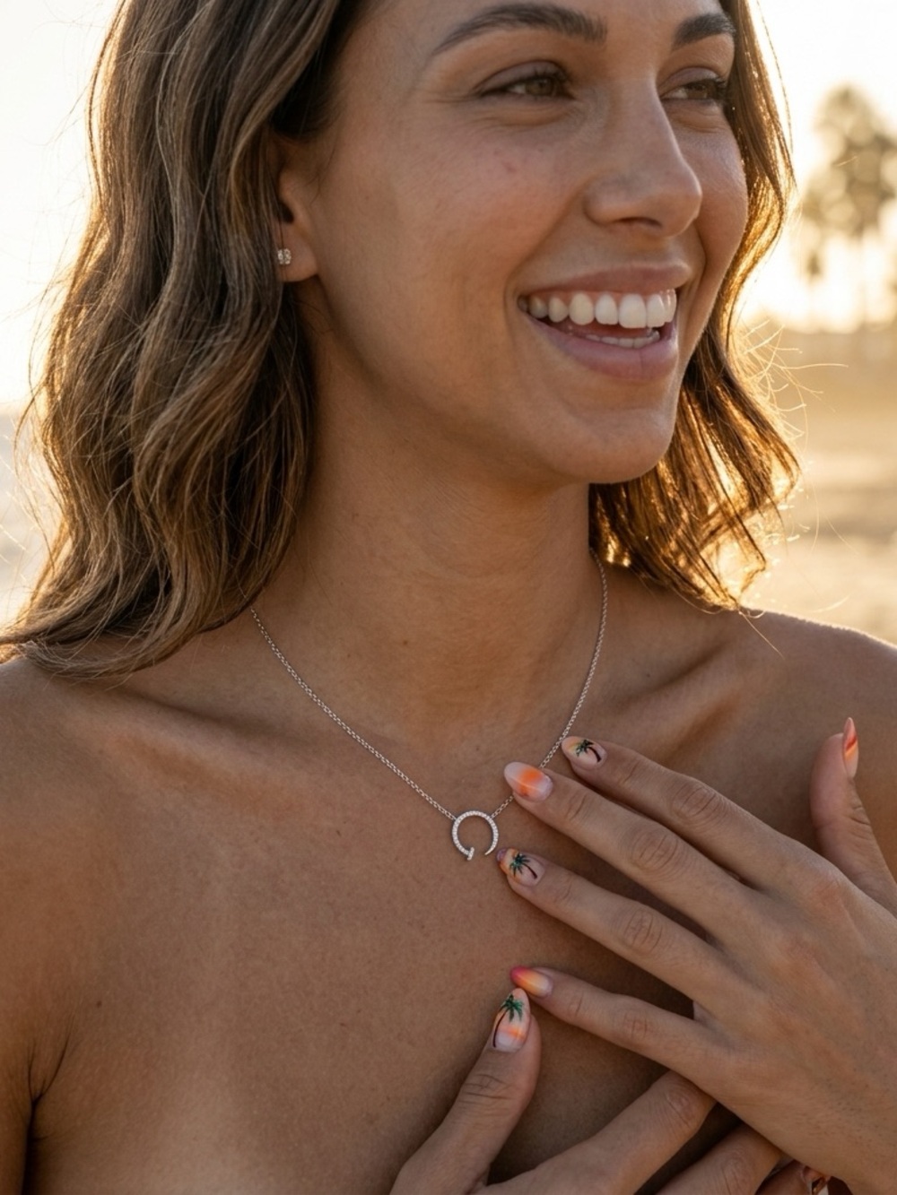 S925 Minimalist Moissanite Open Circle Nail Pendant Necklace - Picture 3 of 5